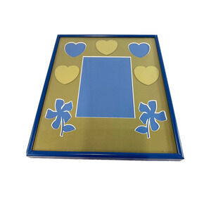 Blue & Olive Green Picture Frame Die-Cut Hearts & Flowers Design Fits 5x7 Photo